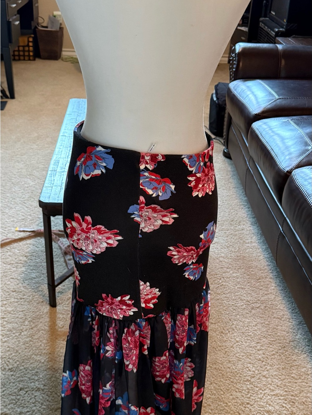 Free People Black Maxi Skirt with Red and Blue Floral Print